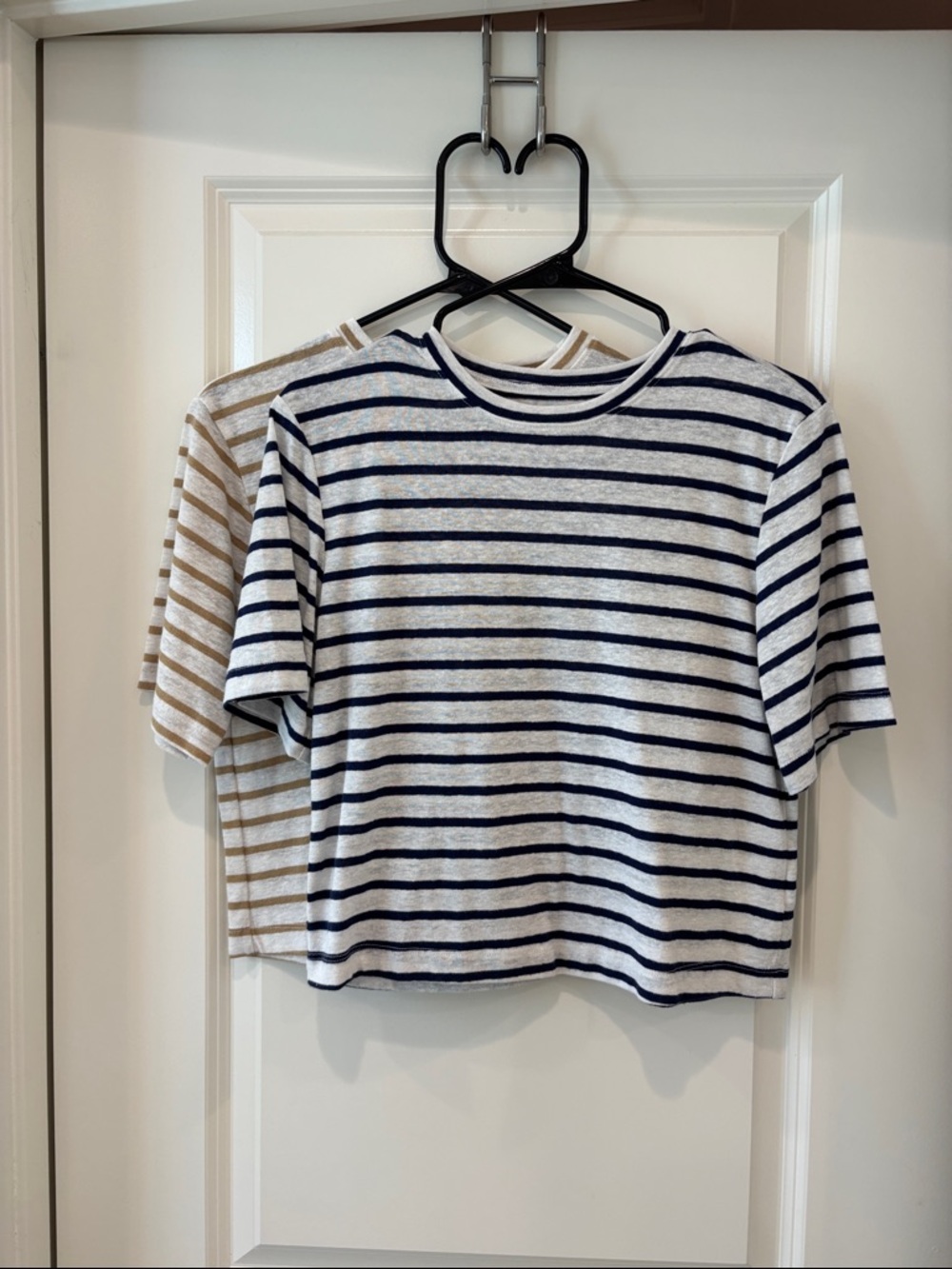 2 Striped Cropped Tee - Navy and Tan